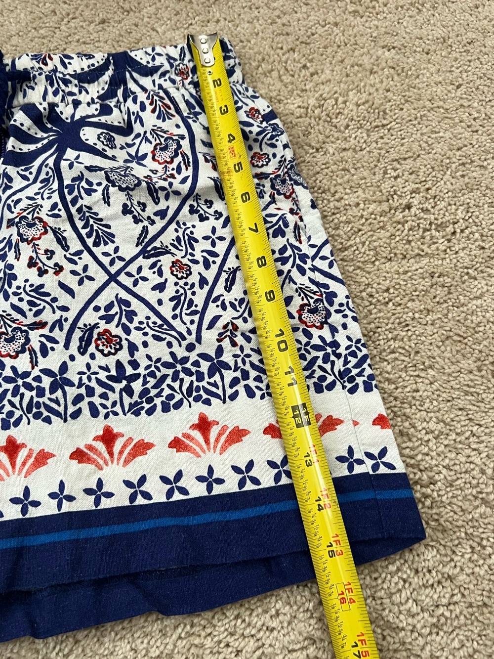 Joie Linen Blend High Waist Shorts Boho Blue Floral Print Beaded Size Medium - Picture 4 of 6
